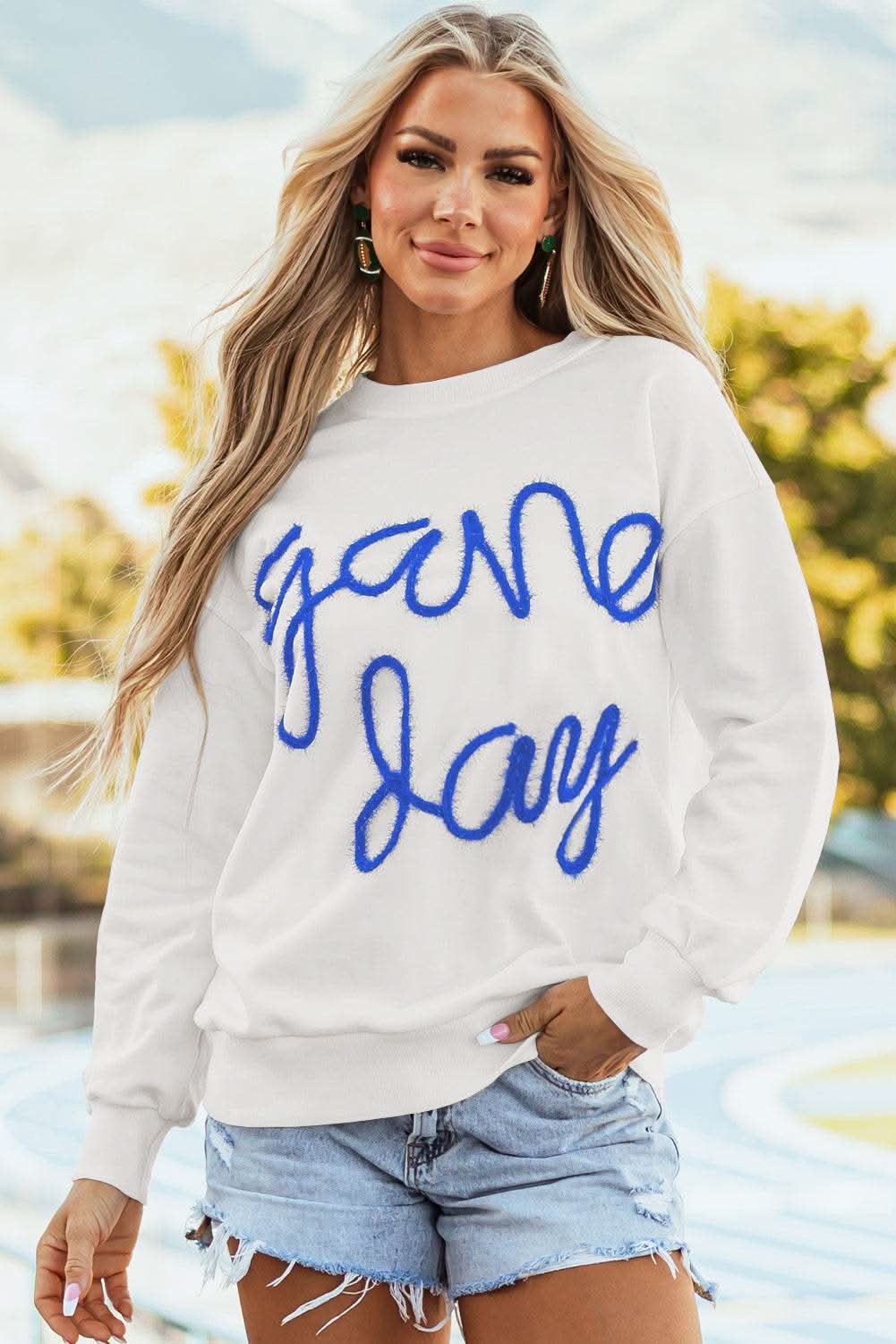 Gameday vibes white tinsel sweatshirt - Love Salve